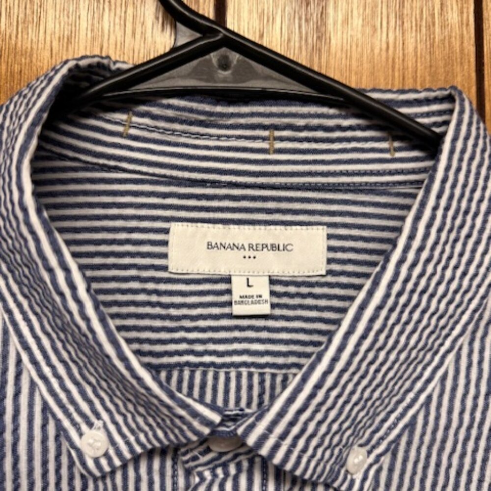 Seersucker Banana Republic Shirt Standard Fit Short Sleeve - Picture 2 of 4